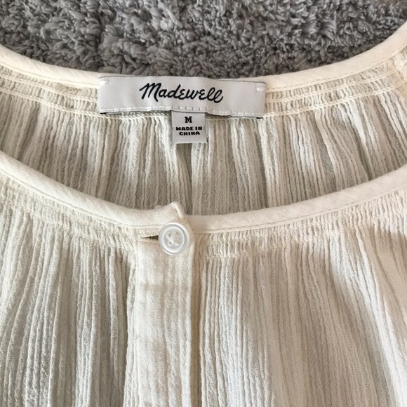 Madewell Short Puff Sleeve Off White Round Neck Button Down Top Size M - Picture 6 of 6
